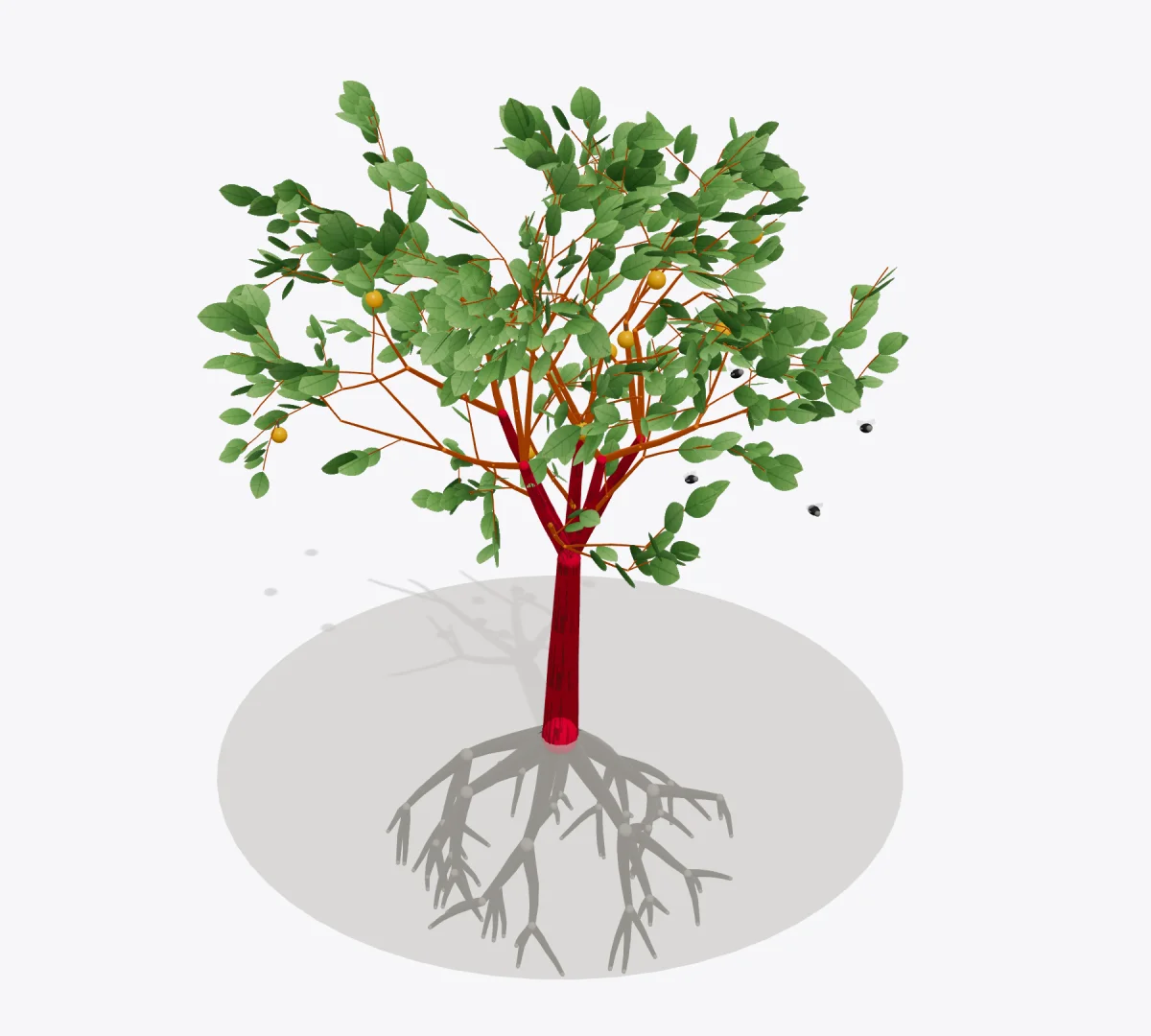 The AI market as a tree: trunk — AI hardware, bark — AISec, branches — AI clouds,
                      crown — AI applications, fruit — AI devices, bees — AI services, roots — science